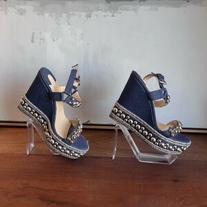 Christian Louboutin Navy Denim Wedge Sandals